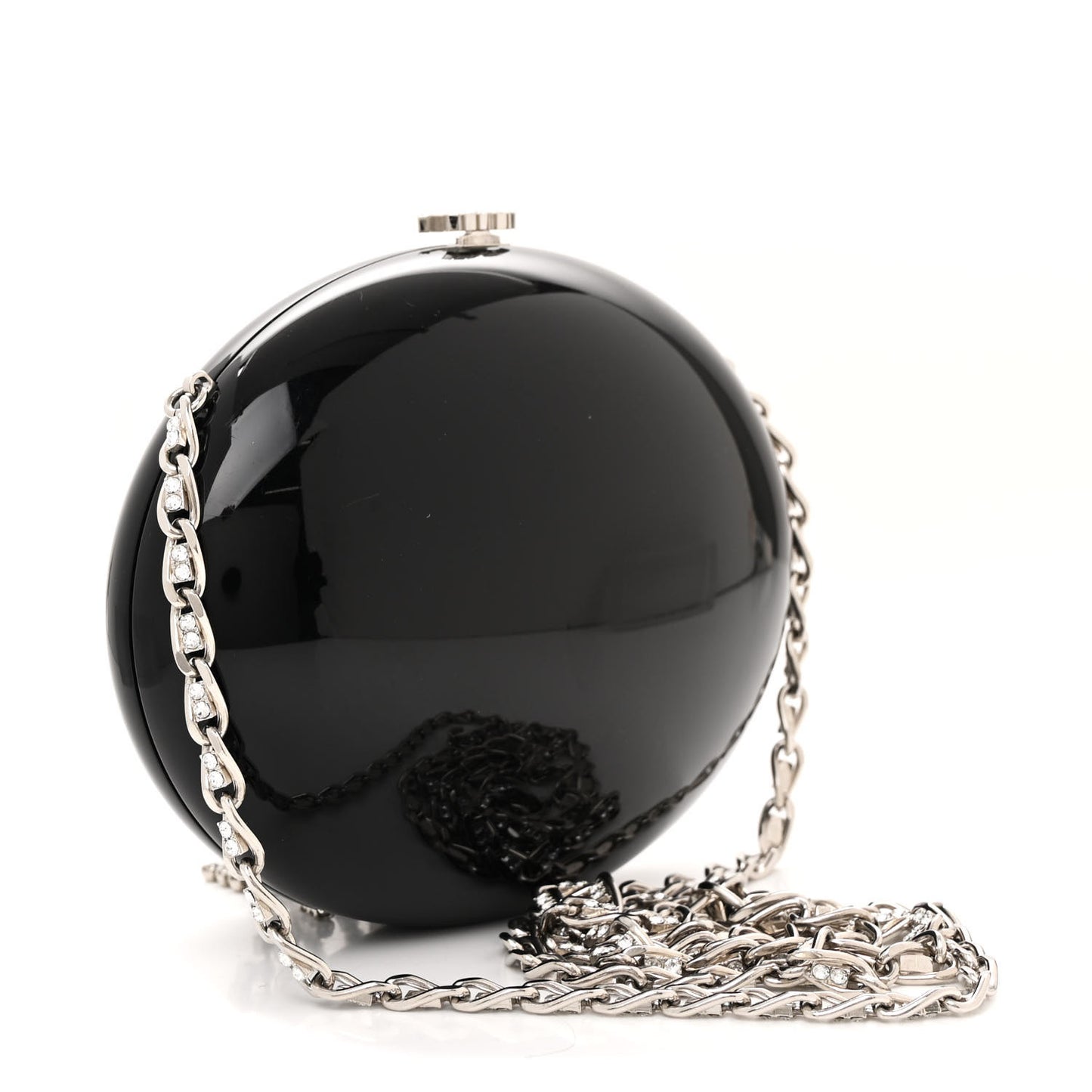 Resin Crystal Chain Fringe CC Oval Minaudiere Black