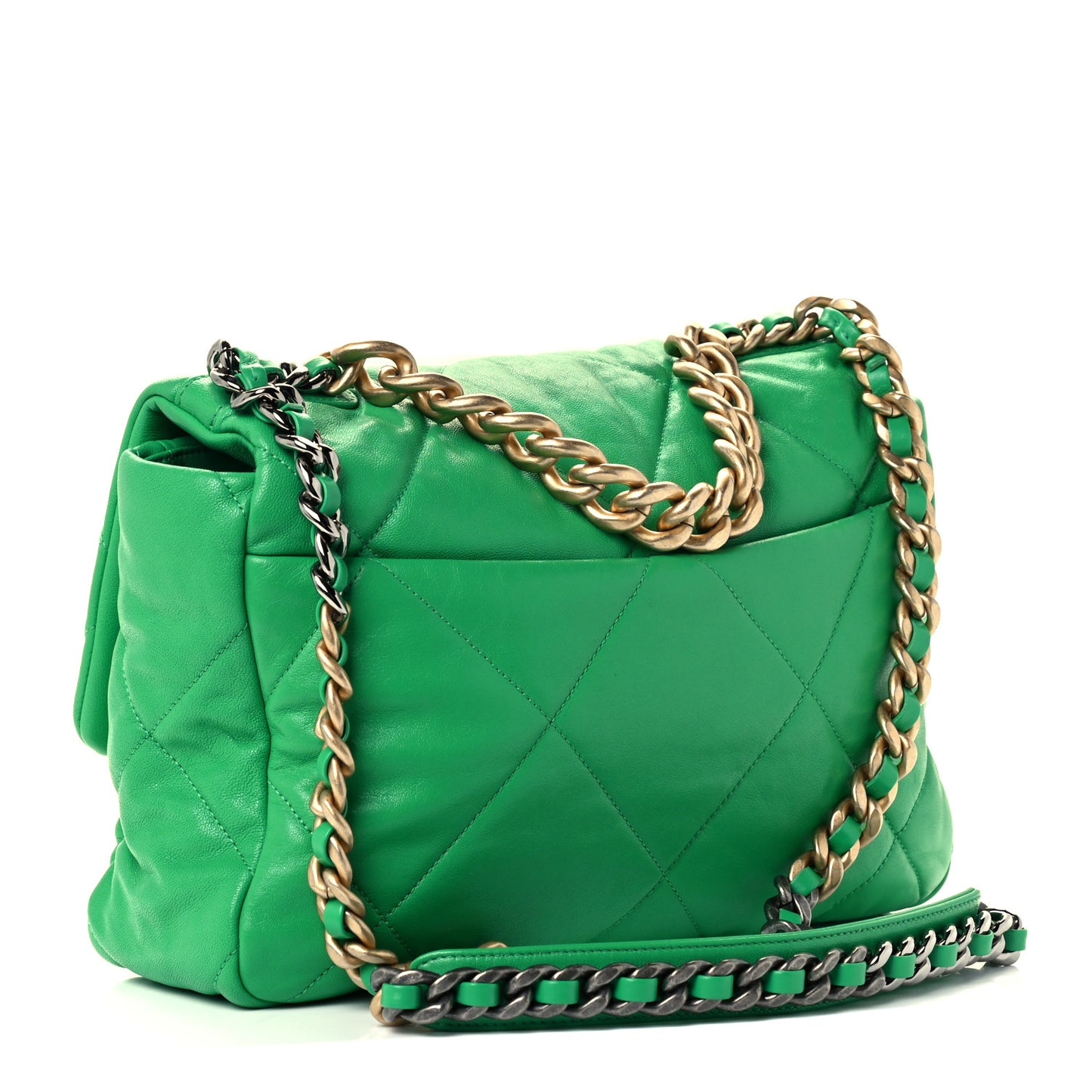 Goatskin Quilted Large Chanel 19 Flap Green