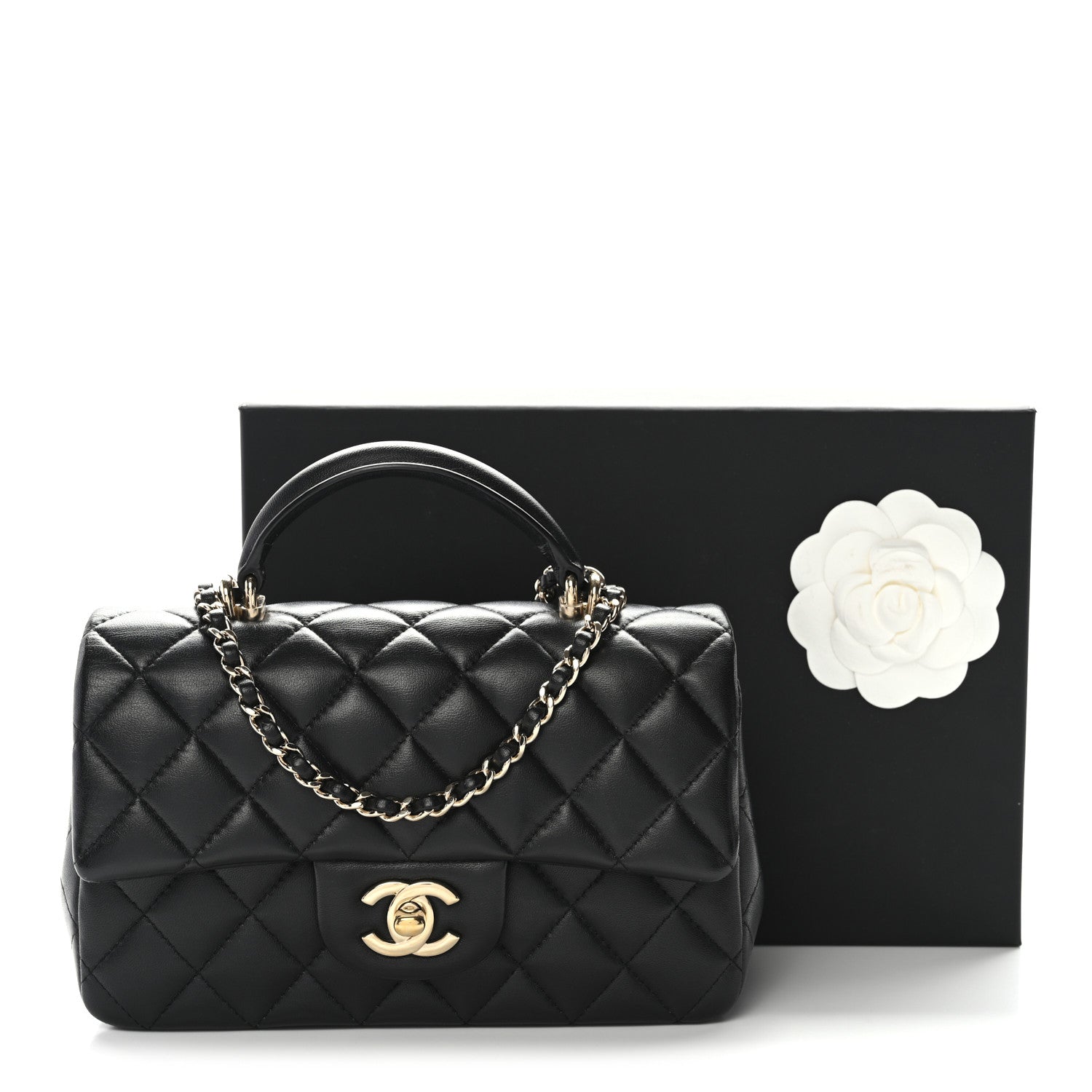 Chanel Lambskin Quilted Mini Top Handle Rectangular Flap Black 12 of 12