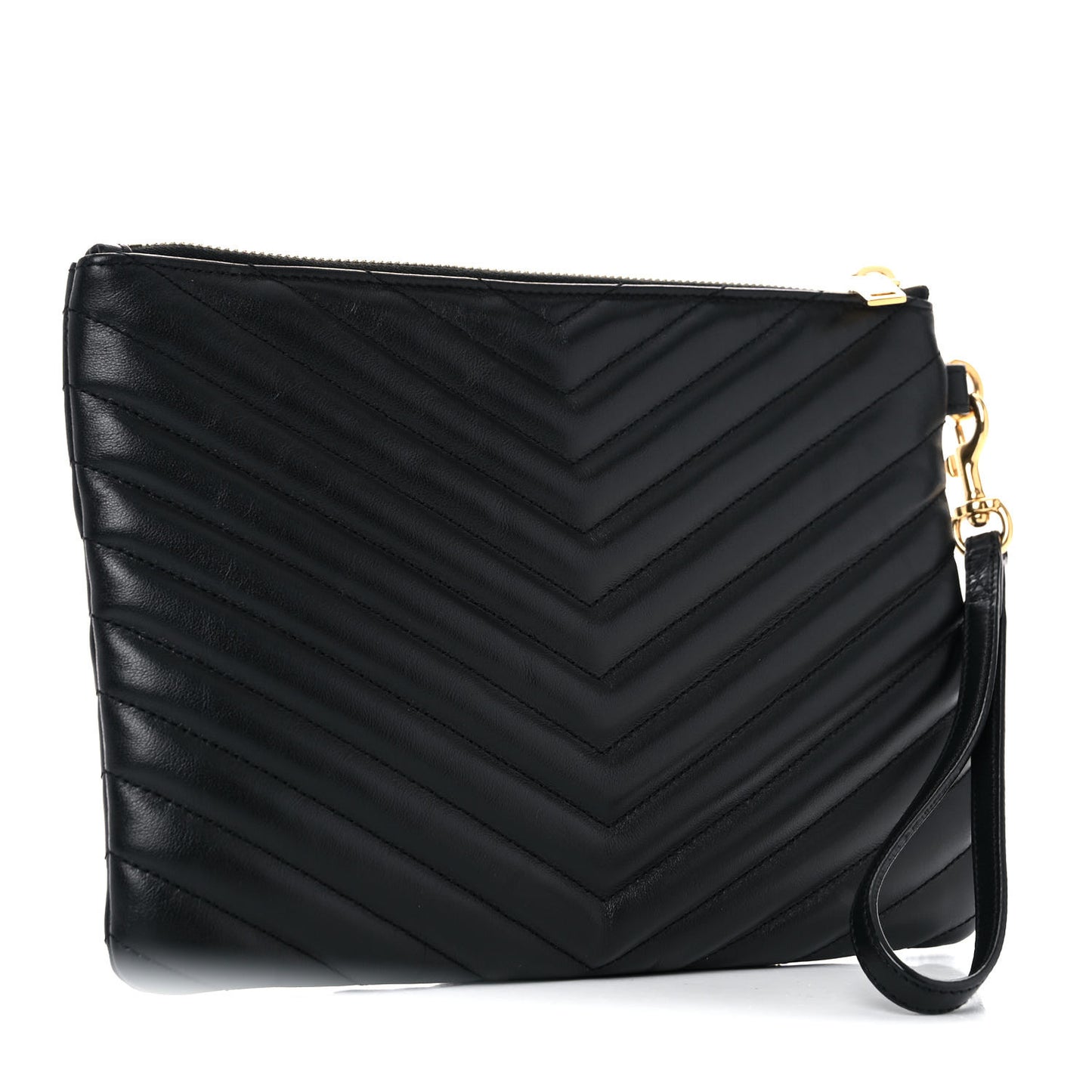 Calfskin Matelasse Chevron Monogram A5 Wristlet Black