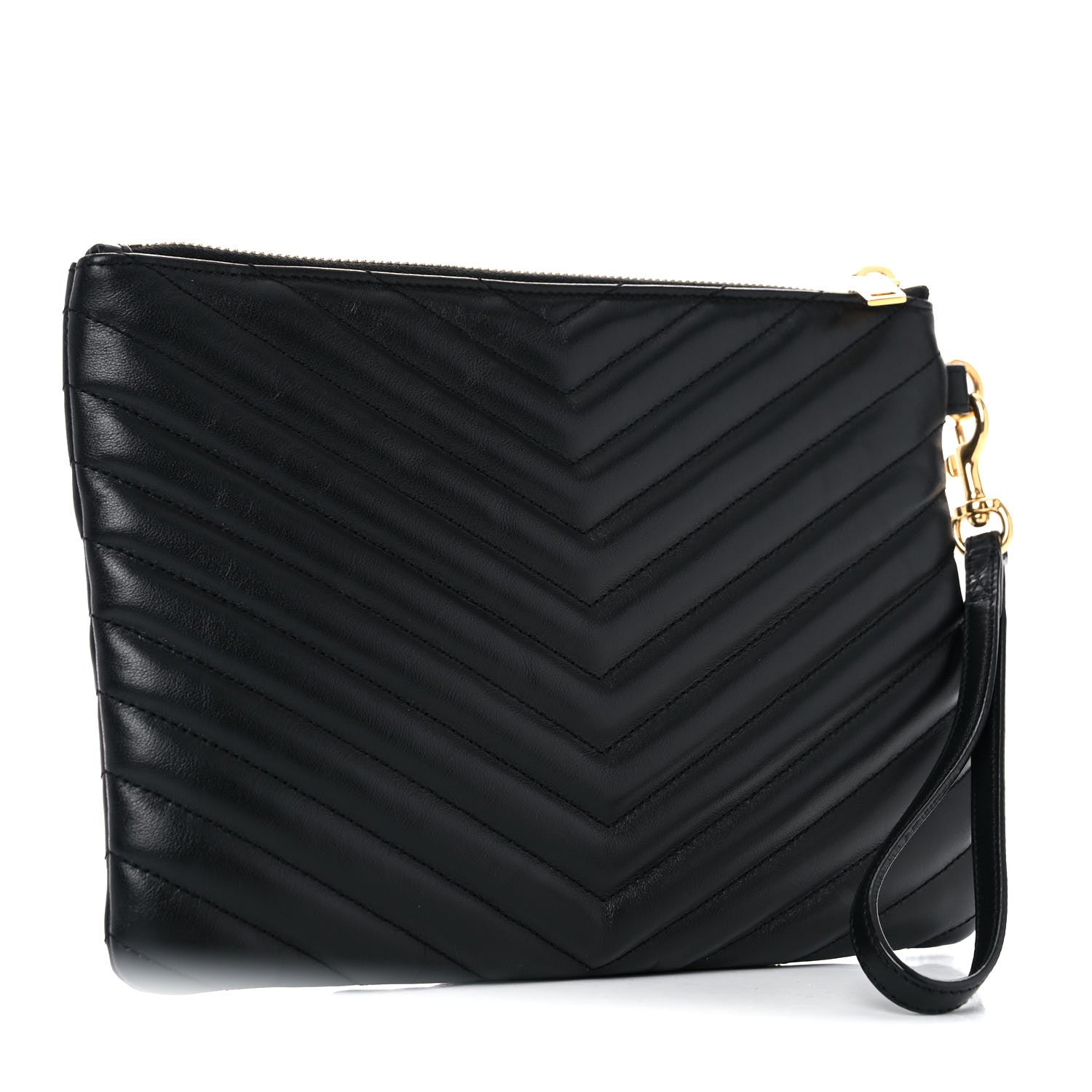 Saint Laurent Calfskin Matelasse Chevron Monogram A5 Wristlet Black 4 of 10