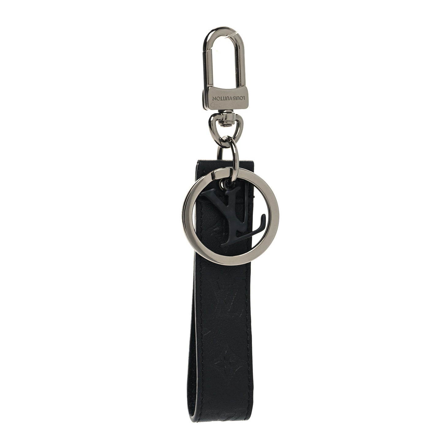 Calfskin LV Shape Dragonne Bag Charm Key Holder Black