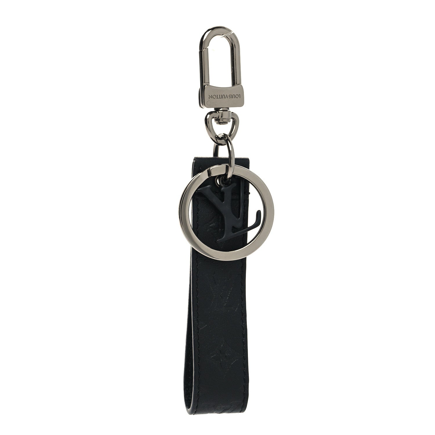 Louis Vuitton Calfskin LV Shape Dragonne Bag Charm Key Holder Black 1 of 4
