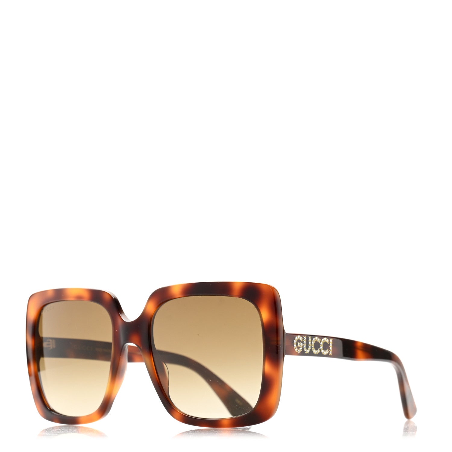 Gucci Acetate Square Frame Crystal Sunglasses GG0418S Tortoiseshell 1 of 8