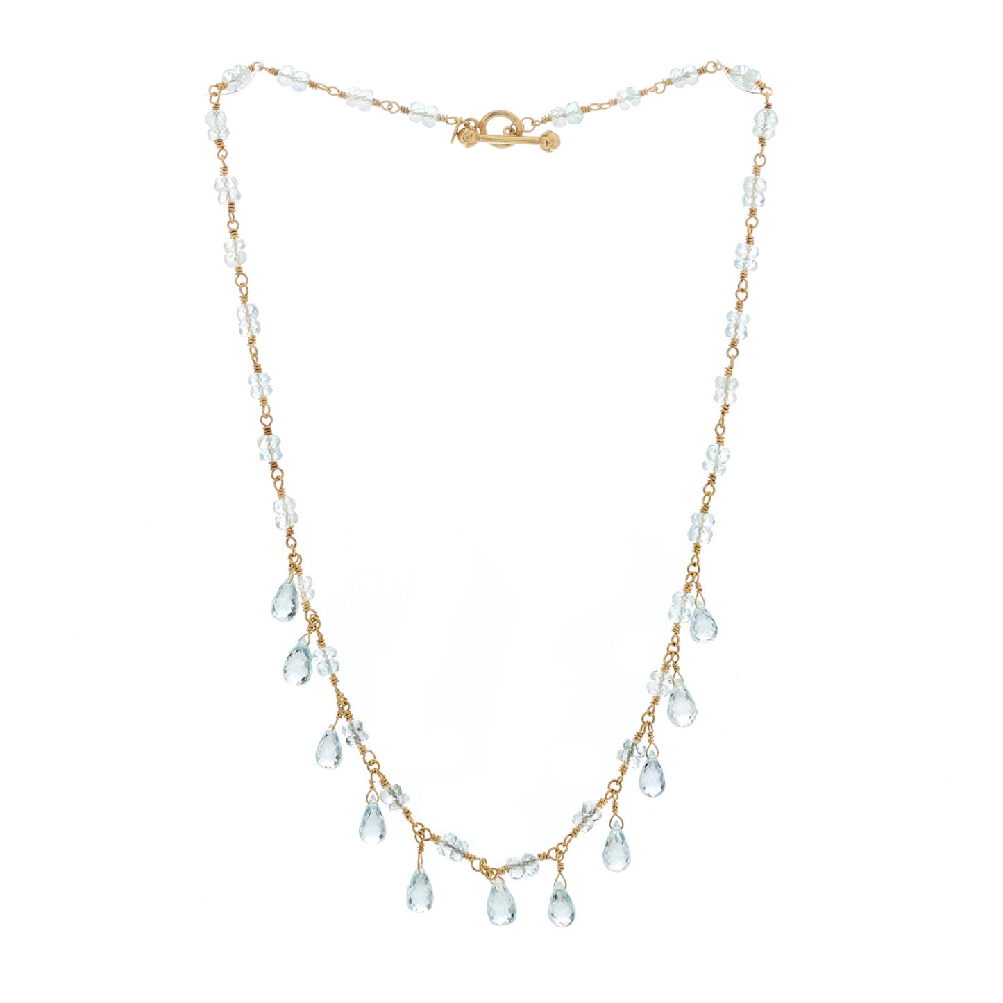 18K Yellow Gold Aquamarine Briolette Necklace