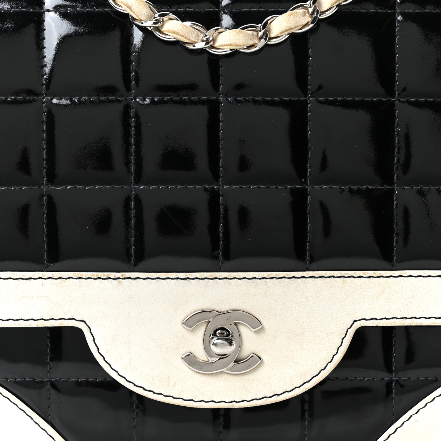 Chanel Lambskin Patent Chocolate Bar Flap Black White 8 of 10