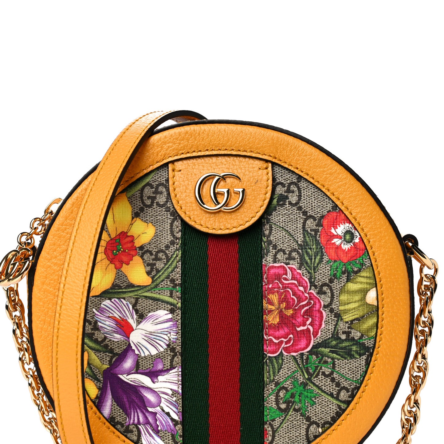 GG Supreme Monogram Flora Web Mini Ophidia Round Shoulder Bag Beige Multicolor Crop