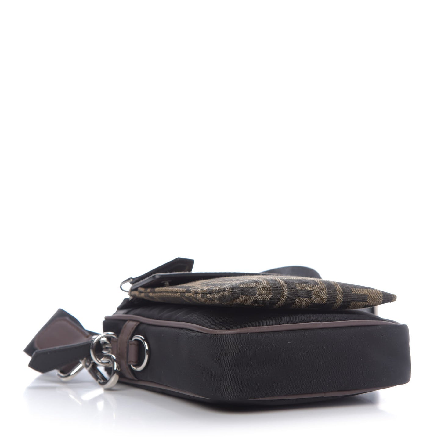Nylon Fabric Jacquard Chamois FF 1974 Medium Crossbody Messenger Black Nuvola