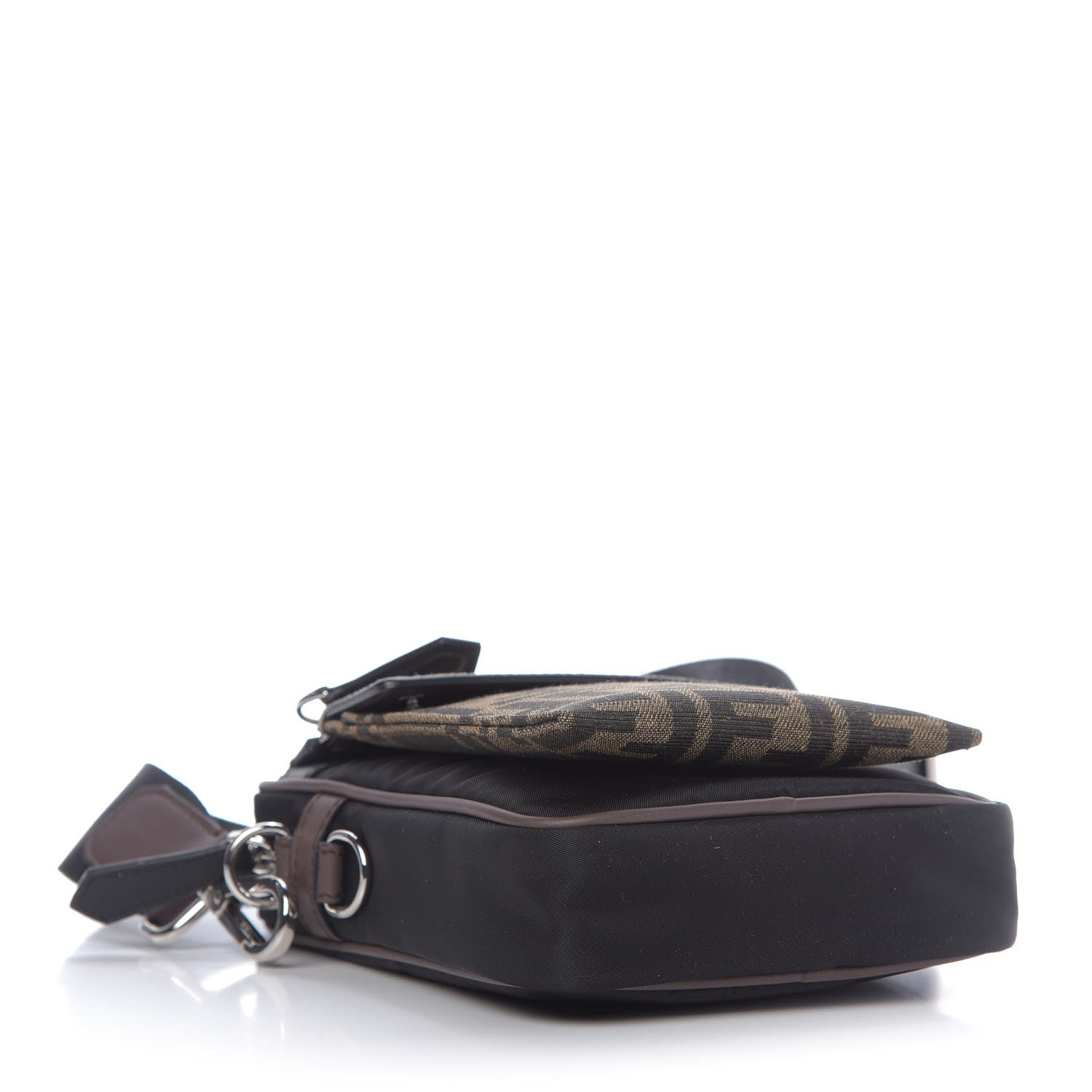 Fendi Nylon Fabric Jacquard Chamois FF 1974 Medium Crossbody Messenger Black Nuvola 4 of 9