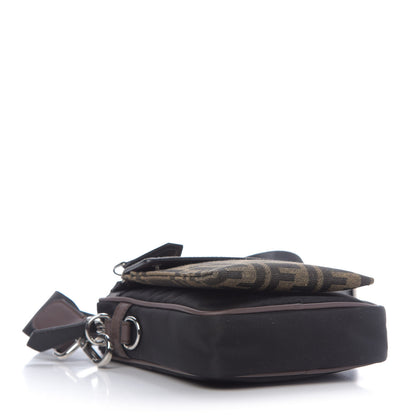 Fendi Nylon Fabric Jacquard Chamois FF 1974 Medium Crossbody Messenger Black Nuvola 4 of 9