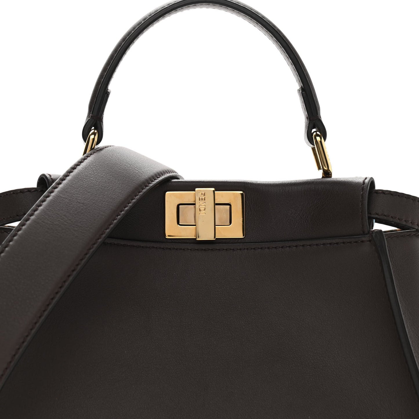 Vitello Seta Suede FF Mini Peekaboo Iconic Satchel Chocolate Sigaro Marrone