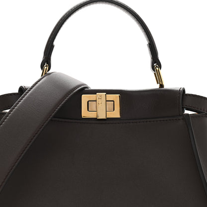 Fendi Vitello Seta Suede FF Mini Peekaboo Iconic Satchel Chocolate Sigaro Marrone 8 of 11