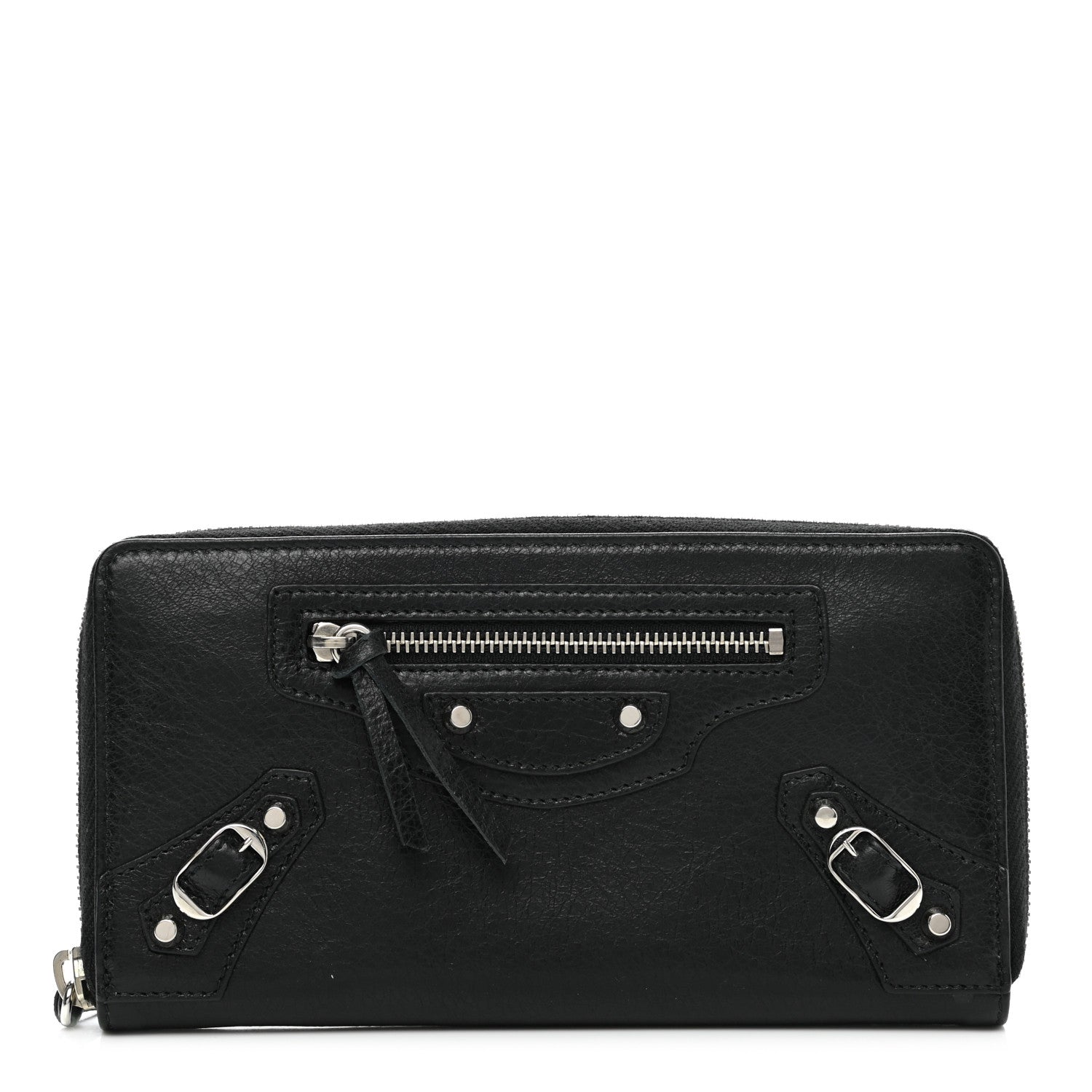 Balenciaga Agneau Classic Silver Hardware Continental Zip Around Wallet Black 1 of 6