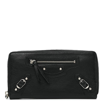 Balenciaga Agneau Classic Silver Hardware Continental Zip Around Wallet Black 1 of 6