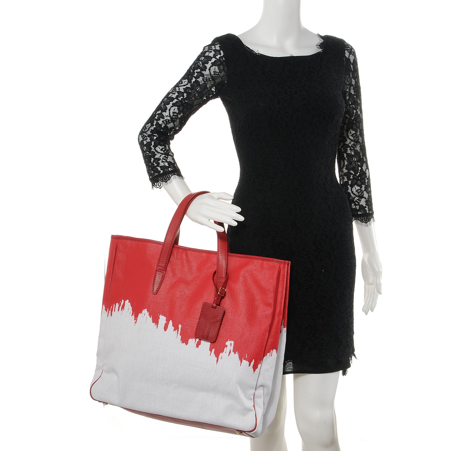 Saint Laurent Canvas Raspail Cascade Print Tote Red 2 of 8