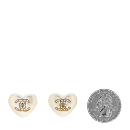 Chanel Pearl Crystal CC Heart Earrings Gold 2 of 4