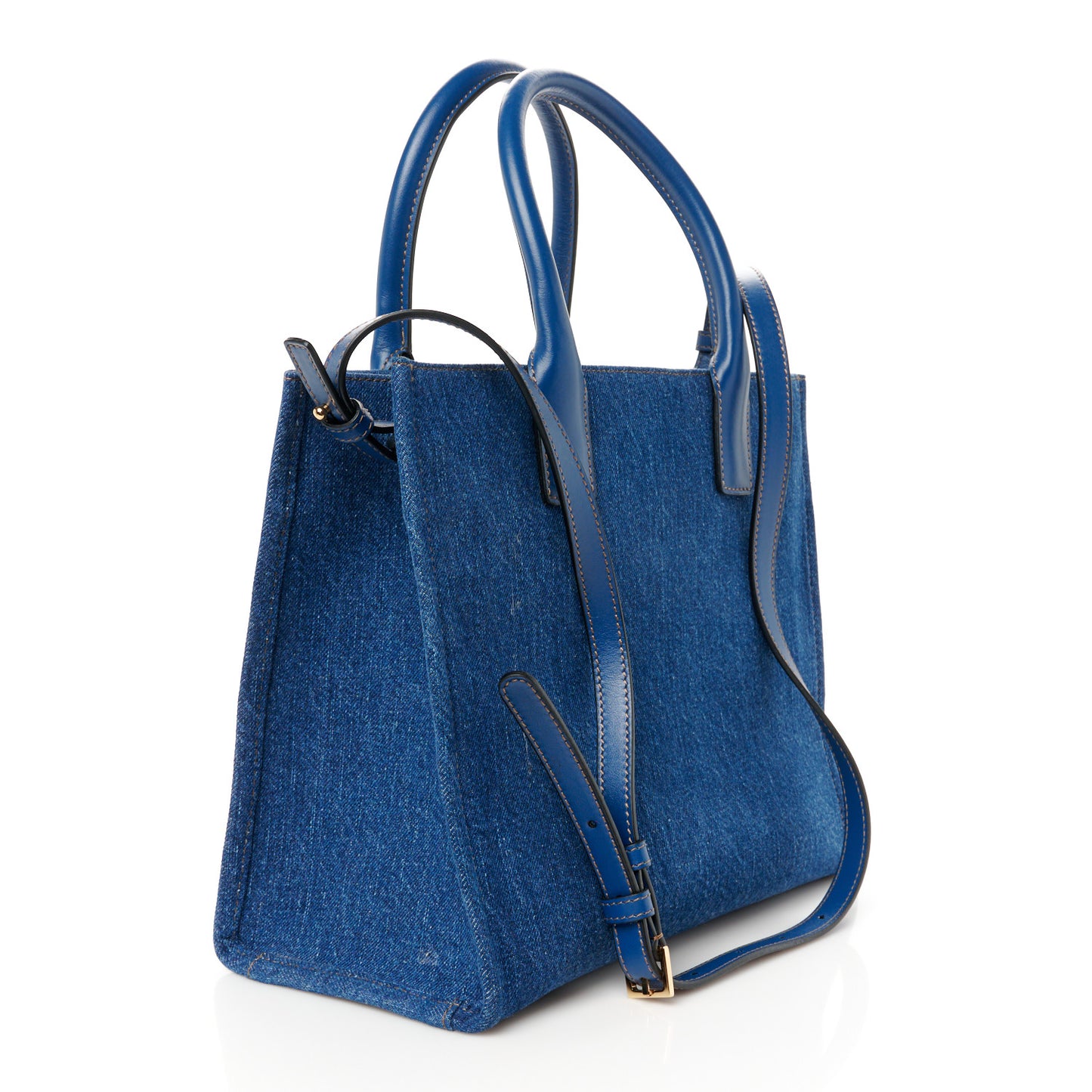 Denim Calfskin La Medusa Small Tote Bag Blue