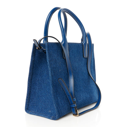 Versace Denim Calfskin La Medusa Small Tote Bag Blue 3 of 10