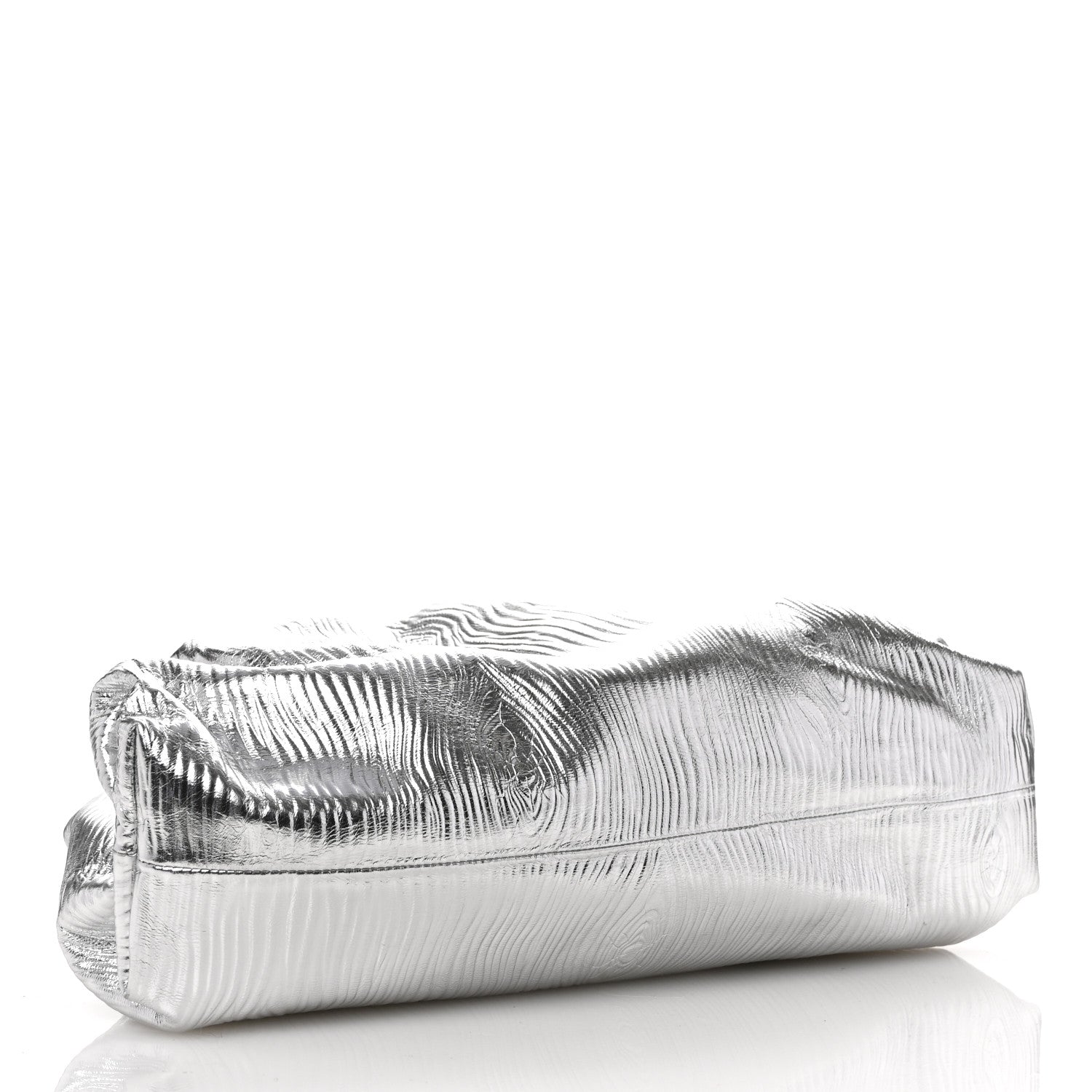 Bottega Veneta Metallic Bark Calfskin Embossed The Pouch Oversized Clutch Silver 4 of 10