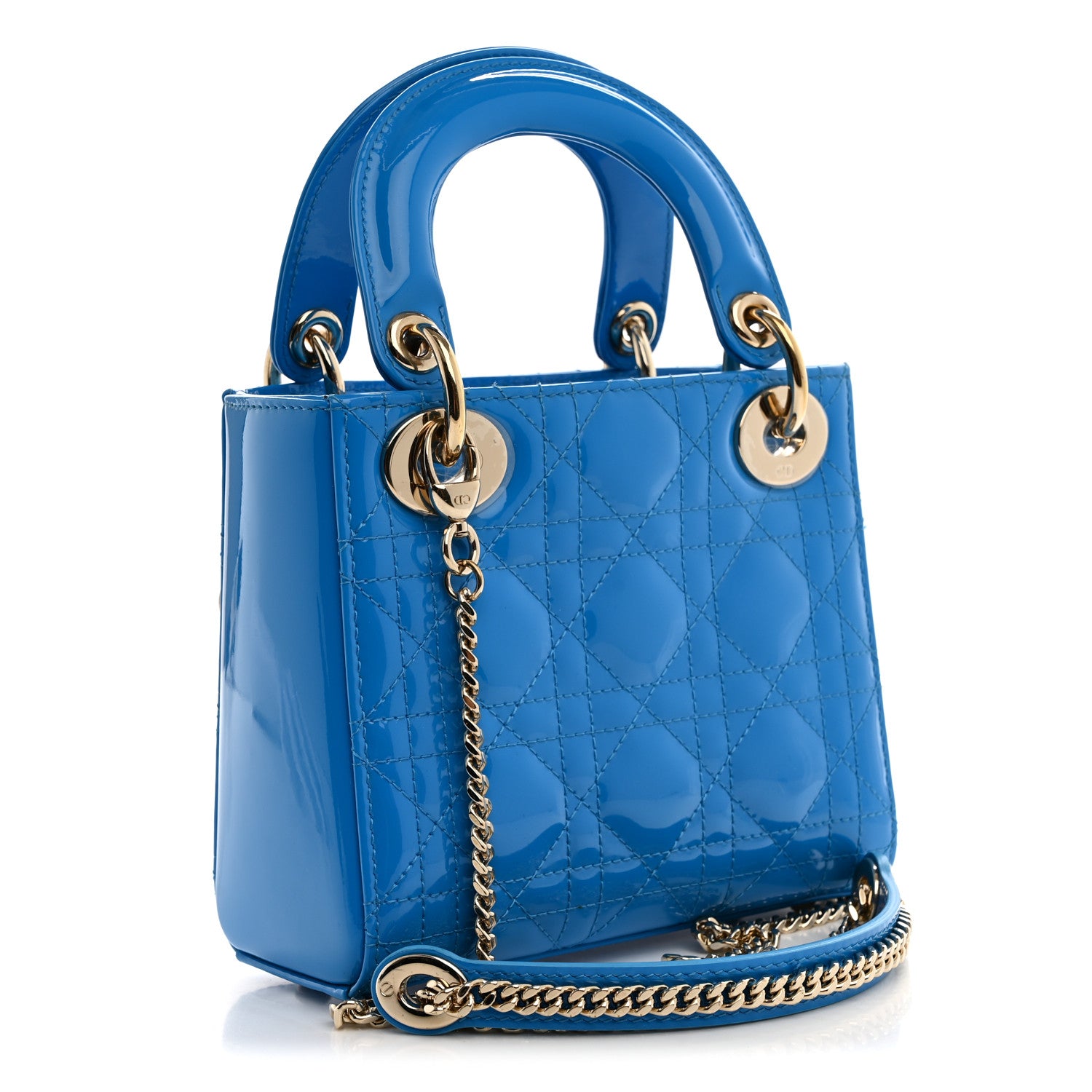 Christian Dior Patent Cannage Mini Lady Dior Blue 3 of 9
