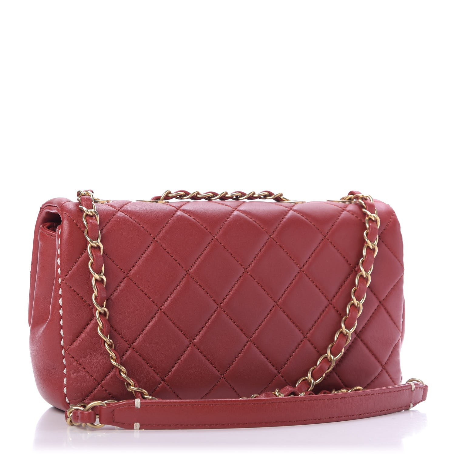 Chanel Lambskin Quilted Medium Contrast Stitch Flap Red 4 of 10