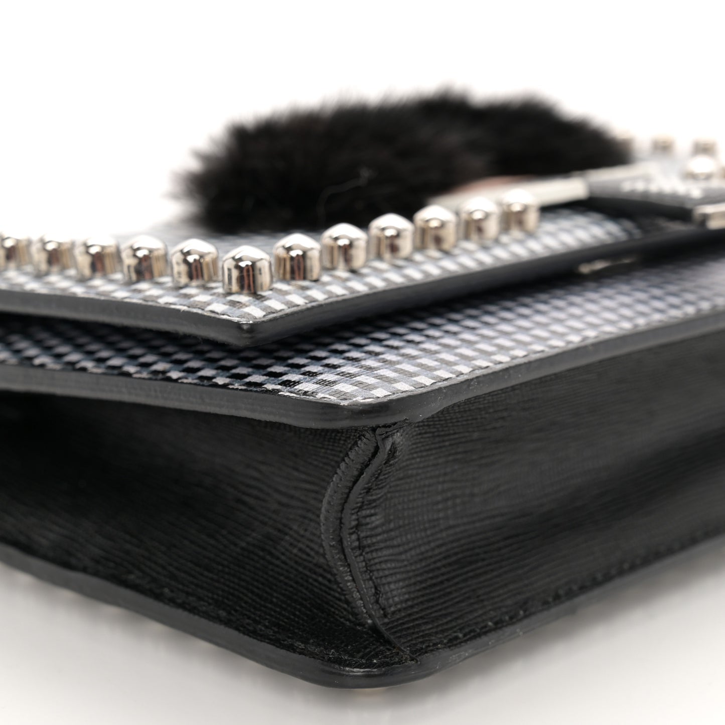 Vitello Elite Mink Fur Studded Karlito Tube Wallet On Chain Black White