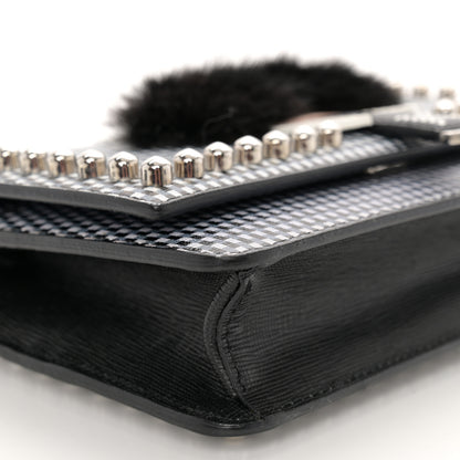 Fendi Vitello Elite Mink Fur Studded Karlito Tube Wallet On Chain Black White 10 of 12