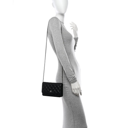 Chanel Lambskin Quilted Wallet On Chain WOC Black 2 of 13