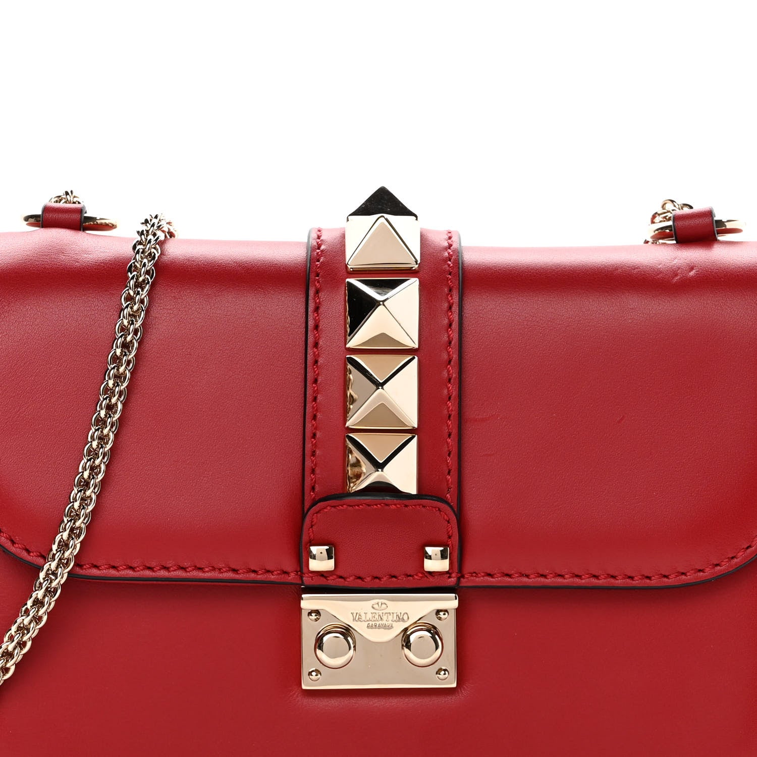 Valentino Garavani Vitello Small Glam Lock Rockstud Flap Red 7 of 12