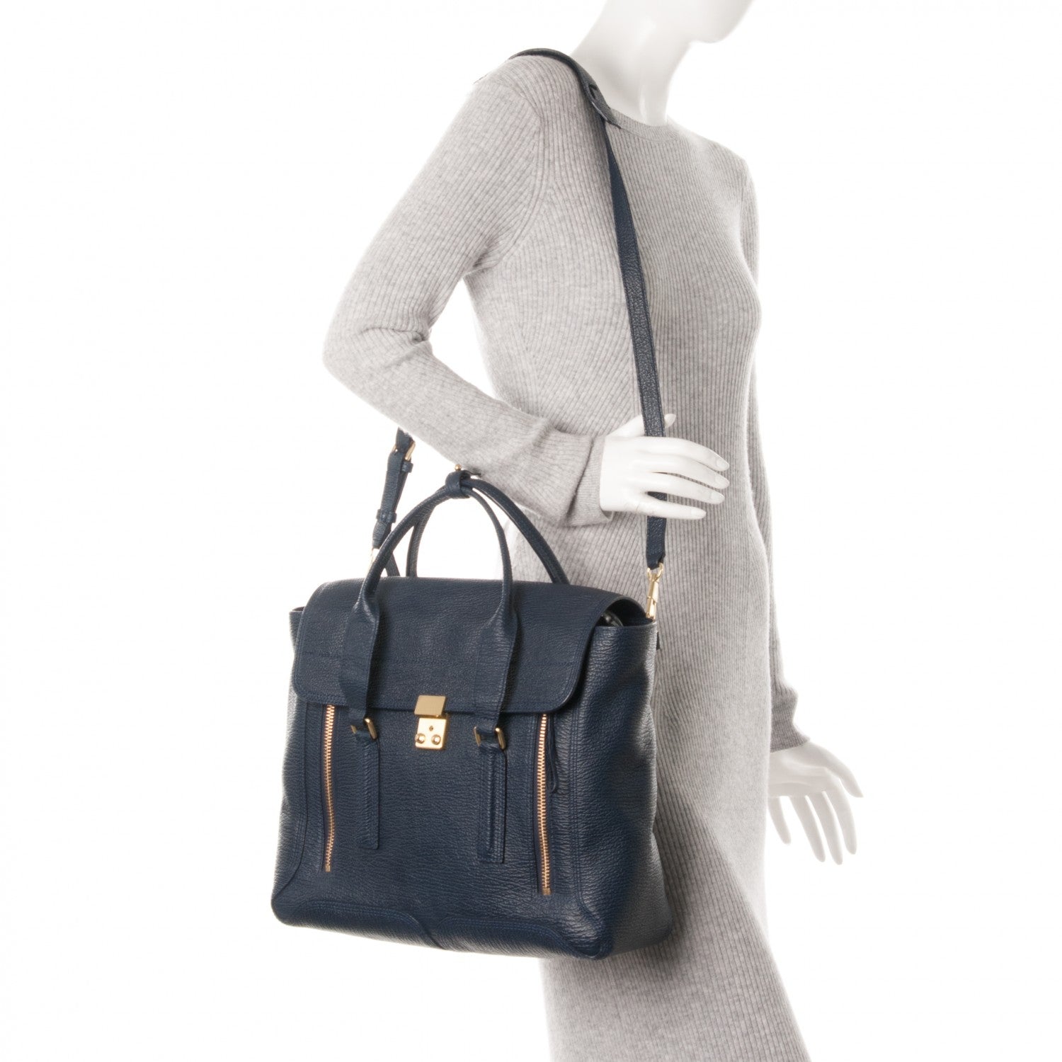 3.1 Phillip Lim 3.1 Textured Calfskin Large Pashli Satchel Ink 2 of 9
