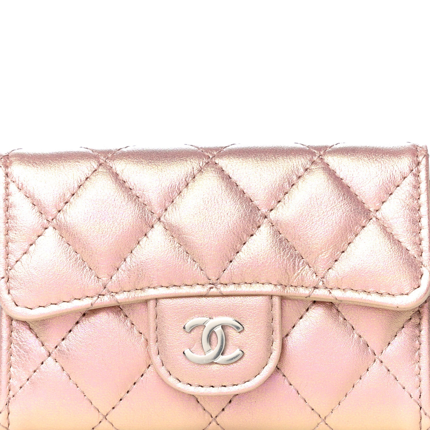 Chanel Iridescent Calfskin Quilted Flap Card Holder Wallet Pink 9 of 13