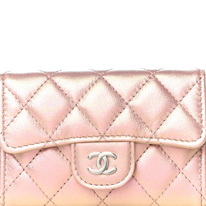 Chanel Iridescent Calfskin Quilted Flap Card Holder Wallet Pink 9 of 13