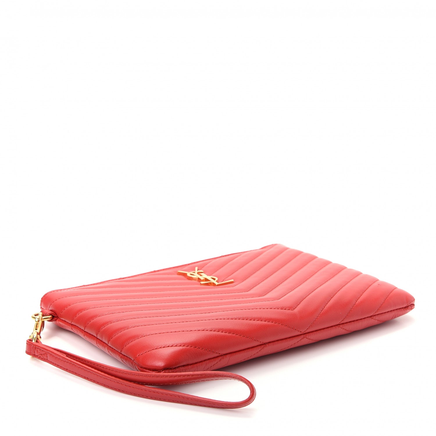 Saint Laurent Calfskin Matelasse Chevron Monogram A5 Wristlet Bandana Red 4 of 8