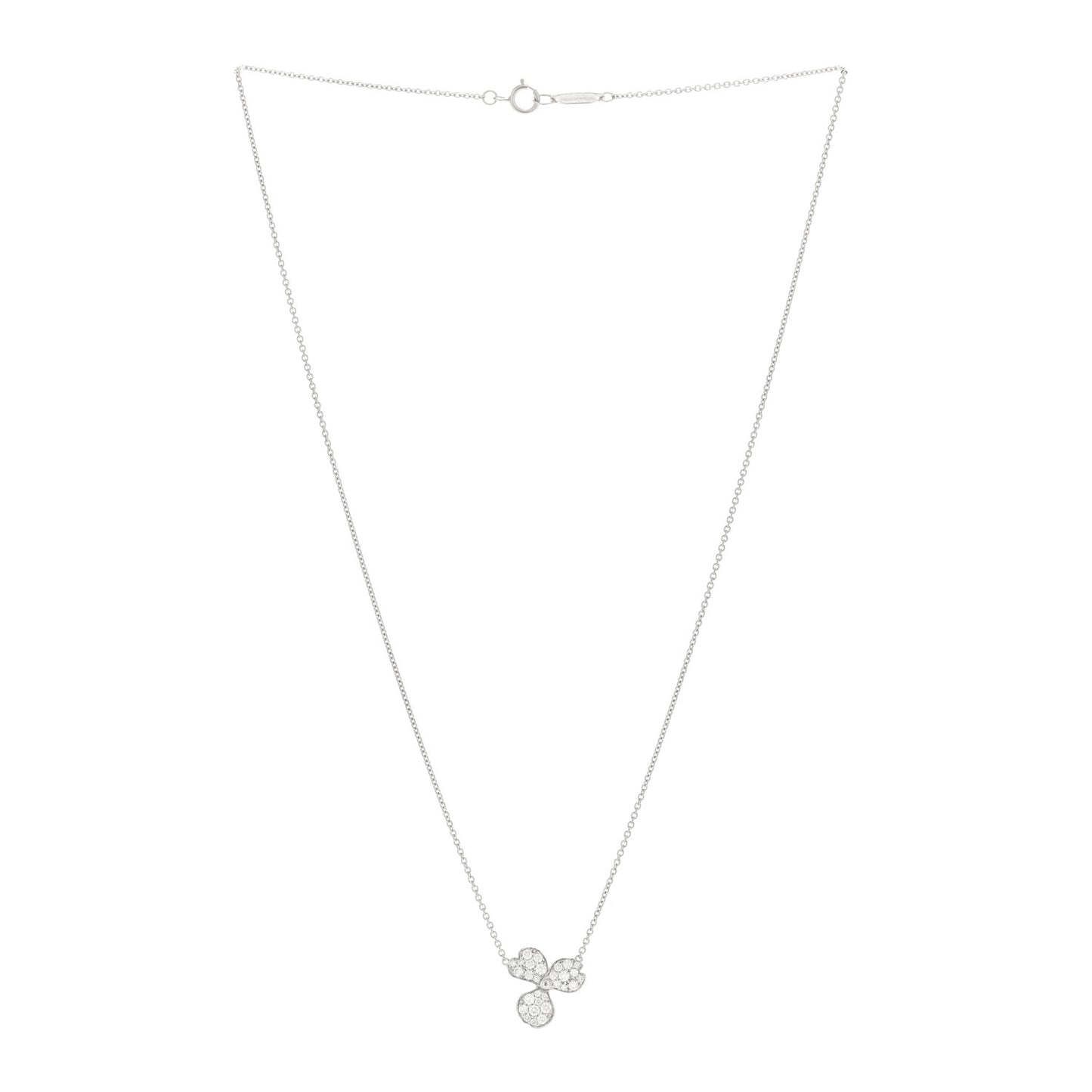 Platinum Diamond Paper Flowers Pave Pendant Necklace