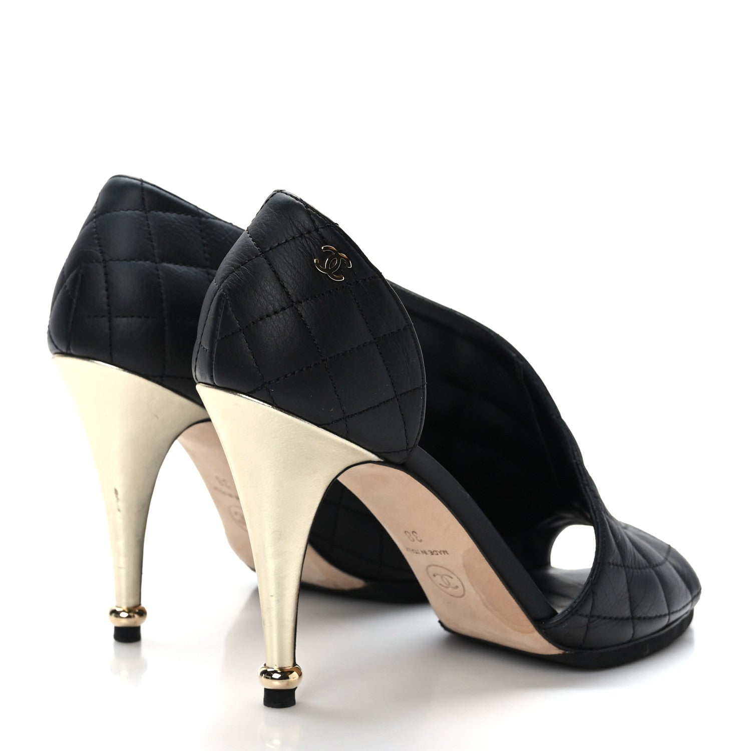 Chanel Calfskin Quilted Peep Toe Pumps 38 Black 4 of 8