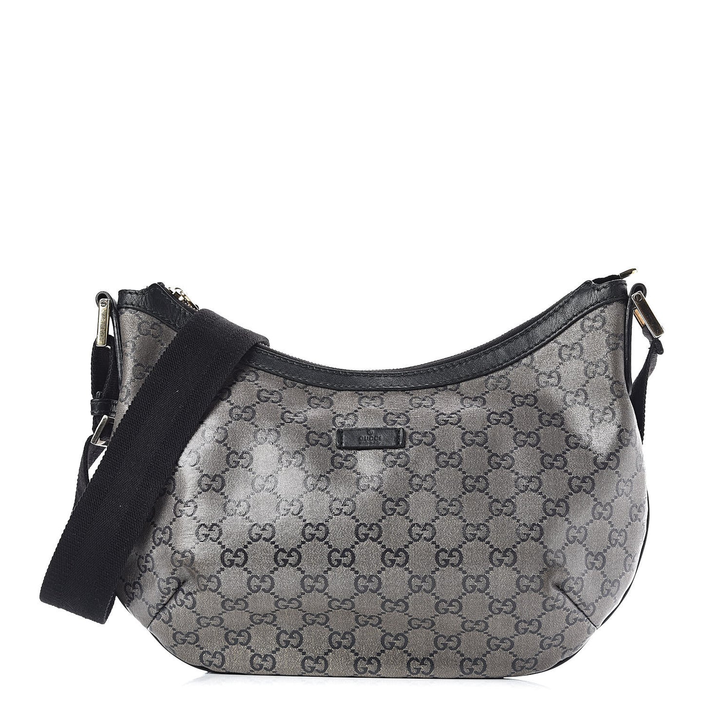 Crystal Monogram Medium Half Moon Hobo Black