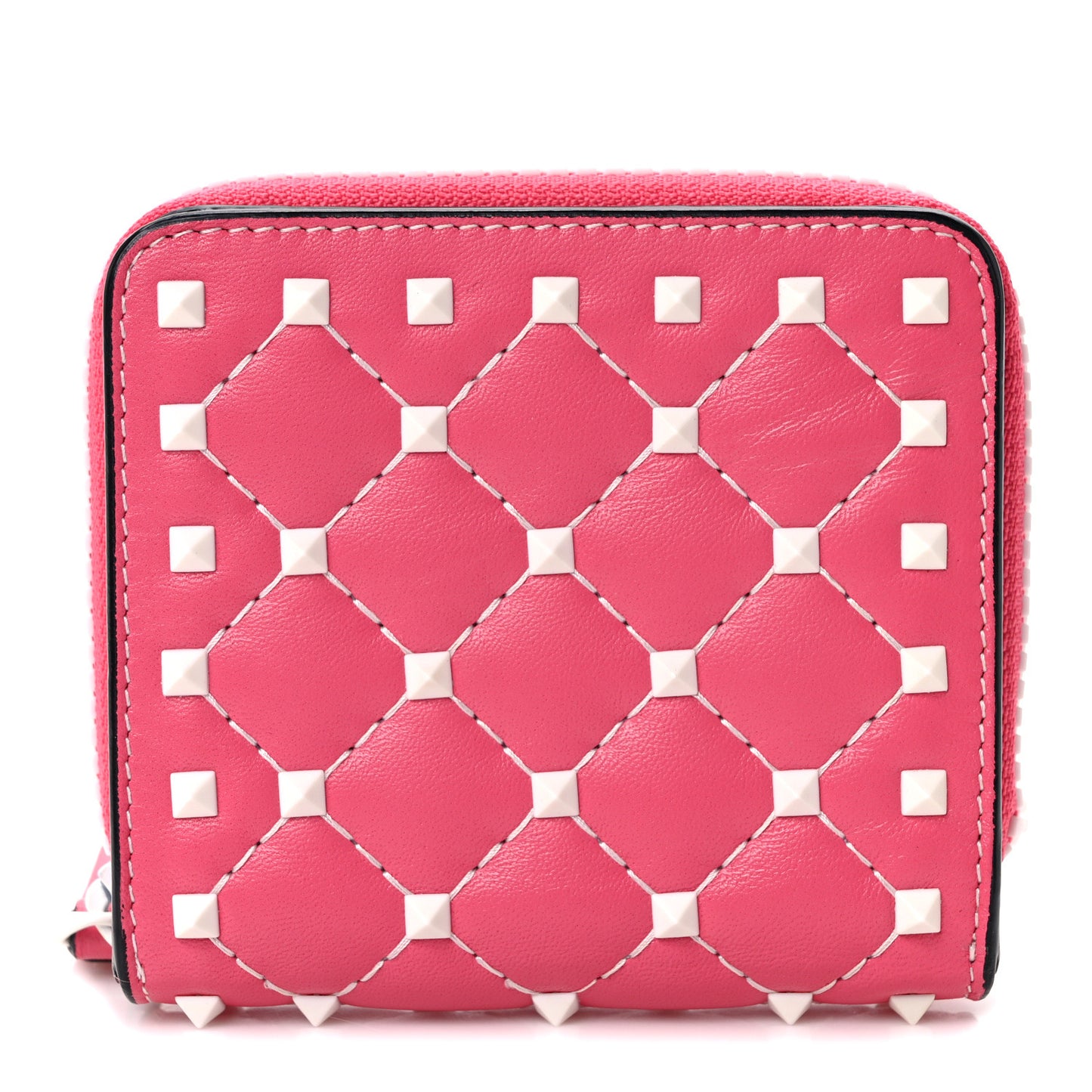 Lambskin Free Rockstud Spike Compact Zip Around Wallet Shadow Pink