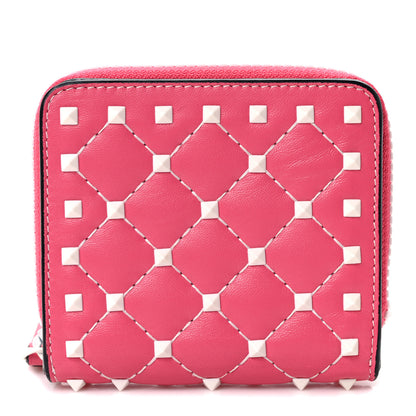 Valentino Garavani Lambskin Free Rockstud Spike Compact Zip Around Wallet Shadow Pink 1 of 6