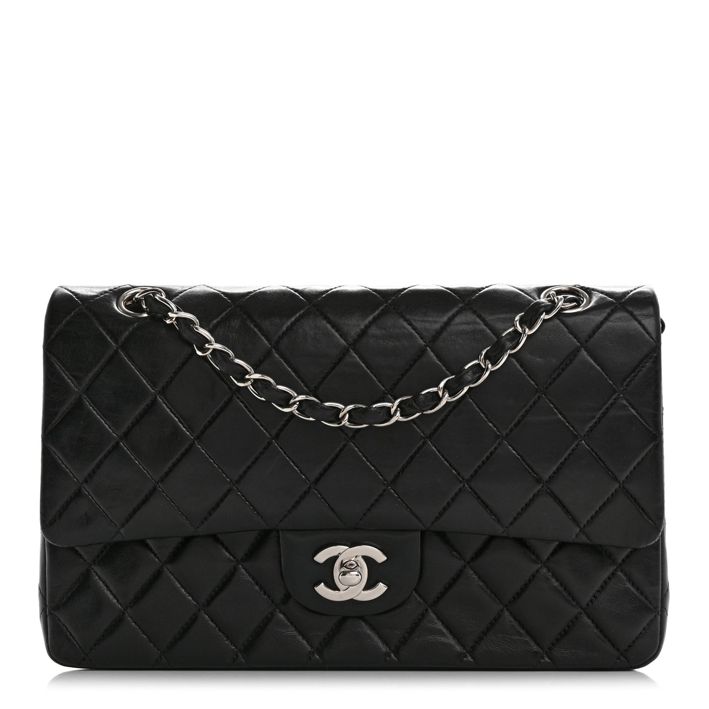 Lambskin Quilted Medium Double Flap Black