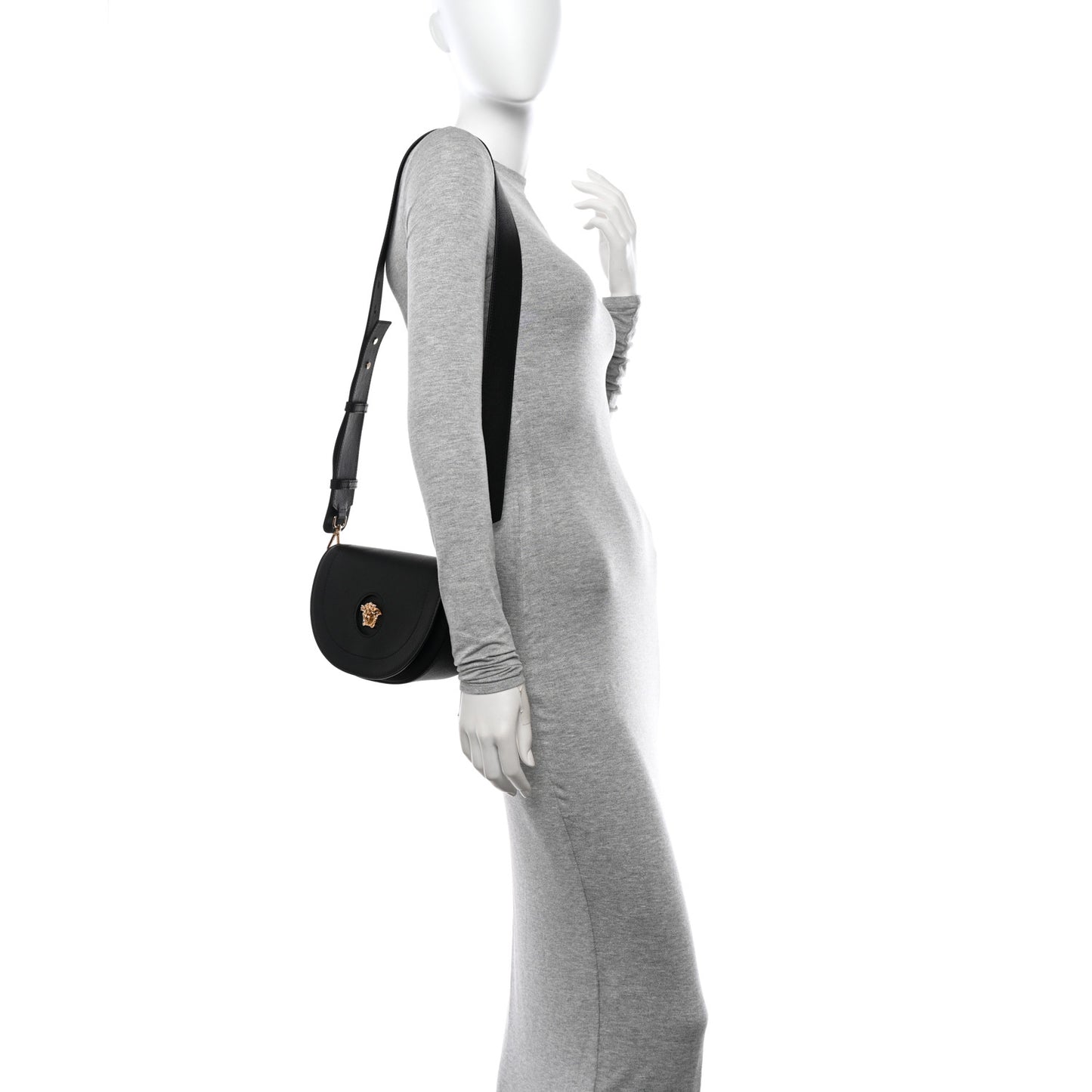 Grained Calfskin La Medusa Small Shoulder Bag Black