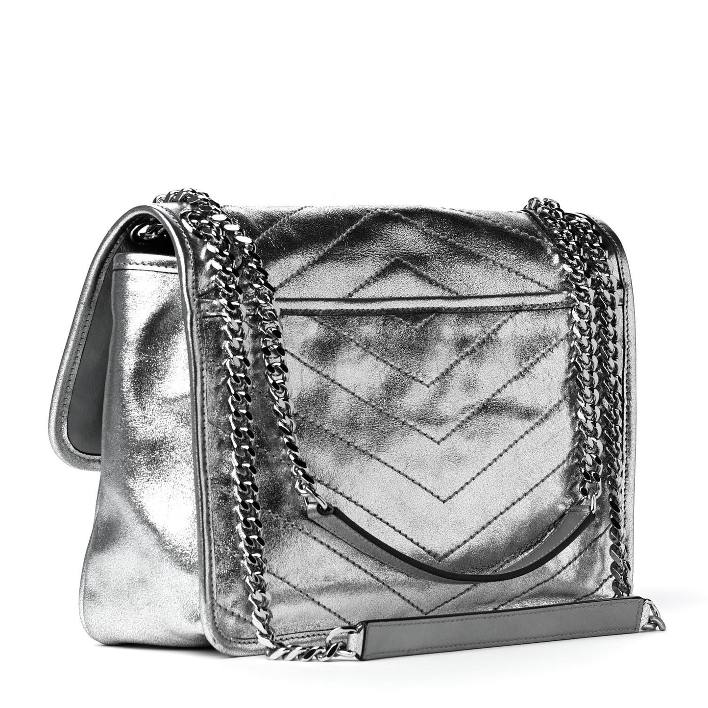 Metallic Lambskin Matelasse Monogram Medium Niki Chain Satchel Argento
