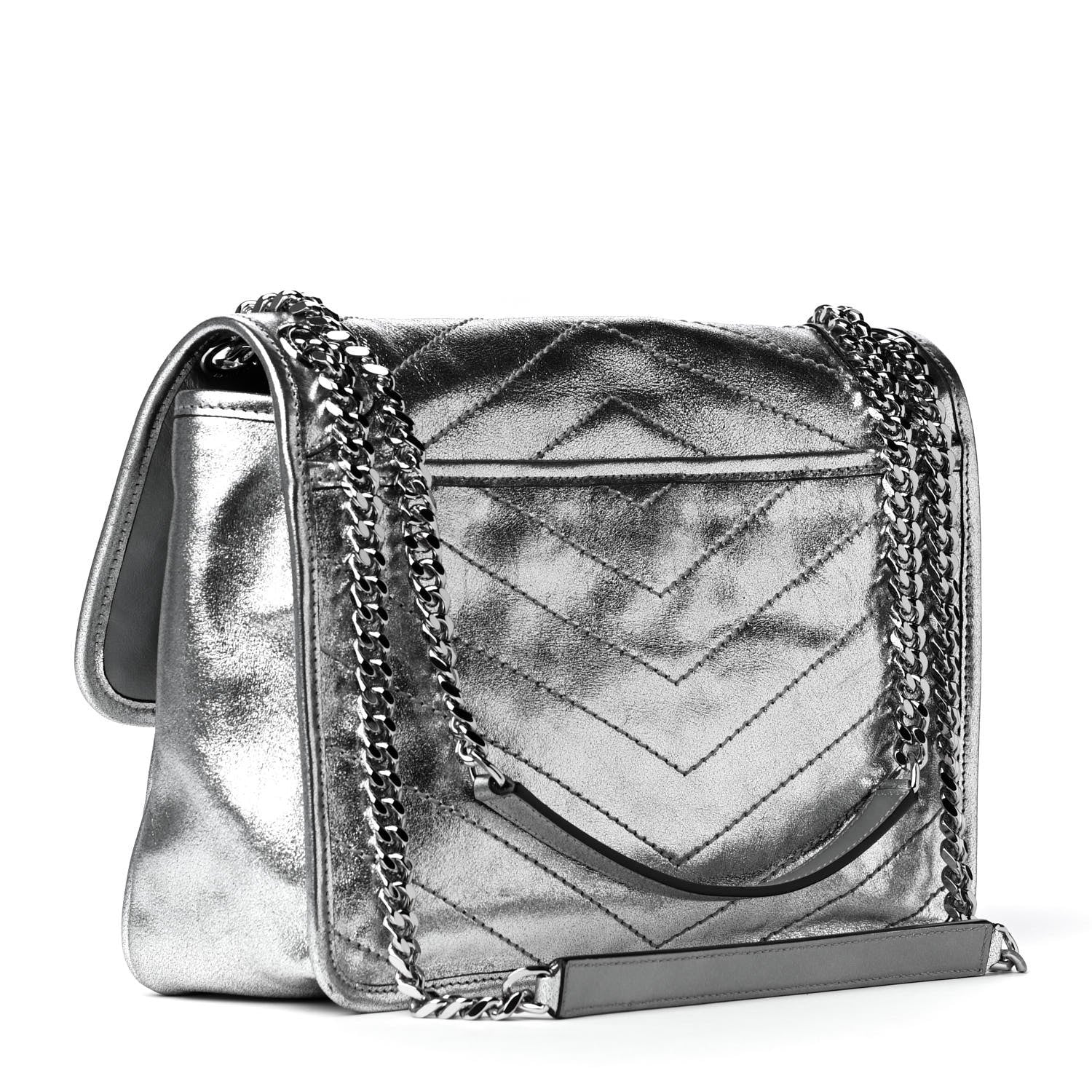 Saint Laurent Metallic Lambskin Matelasse Monogram Medium Niki Chain Satchel Argento 2 of 4