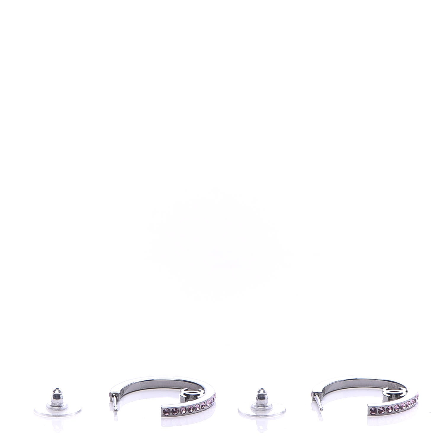 Chanel Crystal CC Hoop Earrings Pink Silver 4 of 5