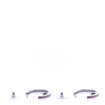 Chanel Crystal CC Hoop Earrings Pink Silver 4 of 5