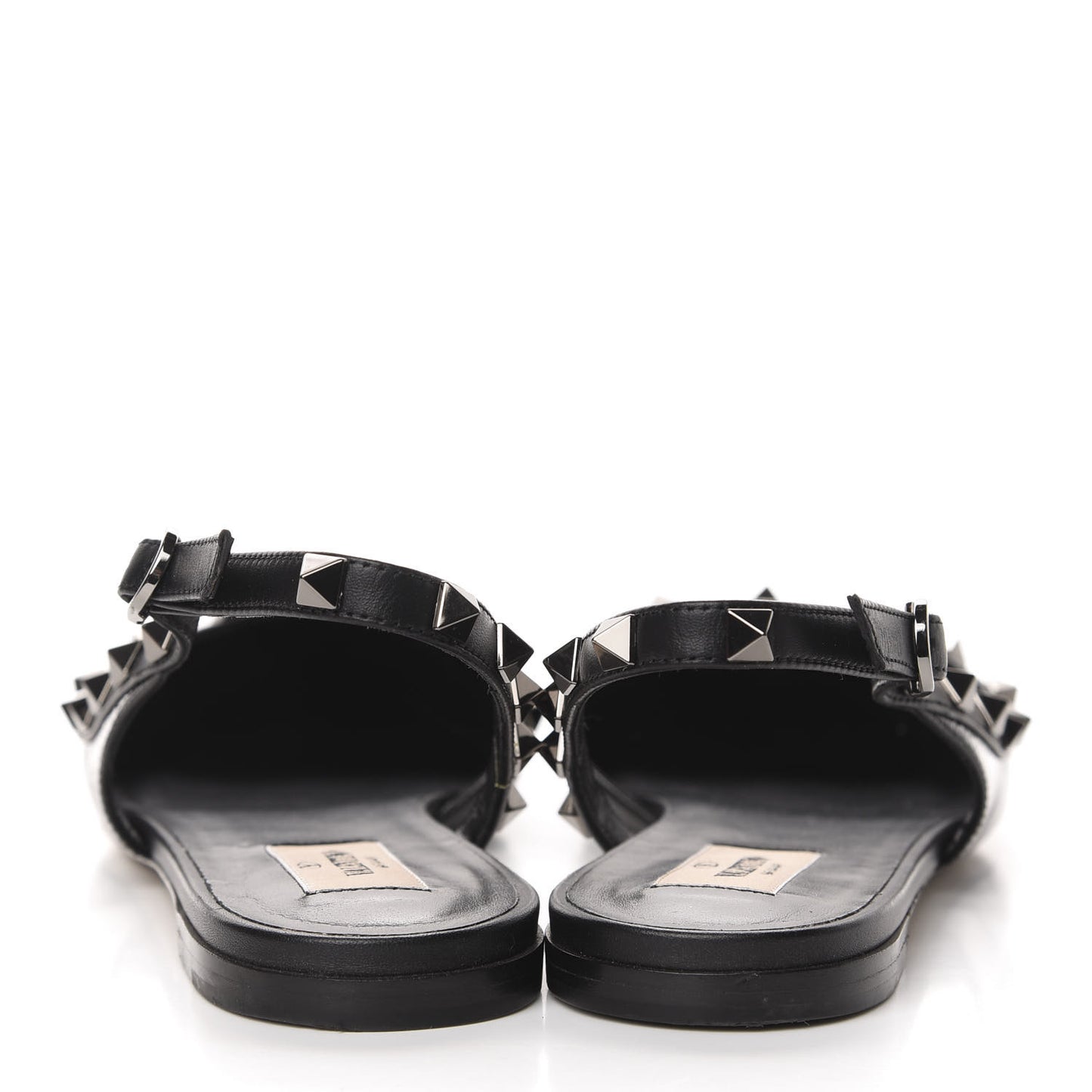 Crinkled Patent Calfskin Rockstud Slingback Flats 39 Black