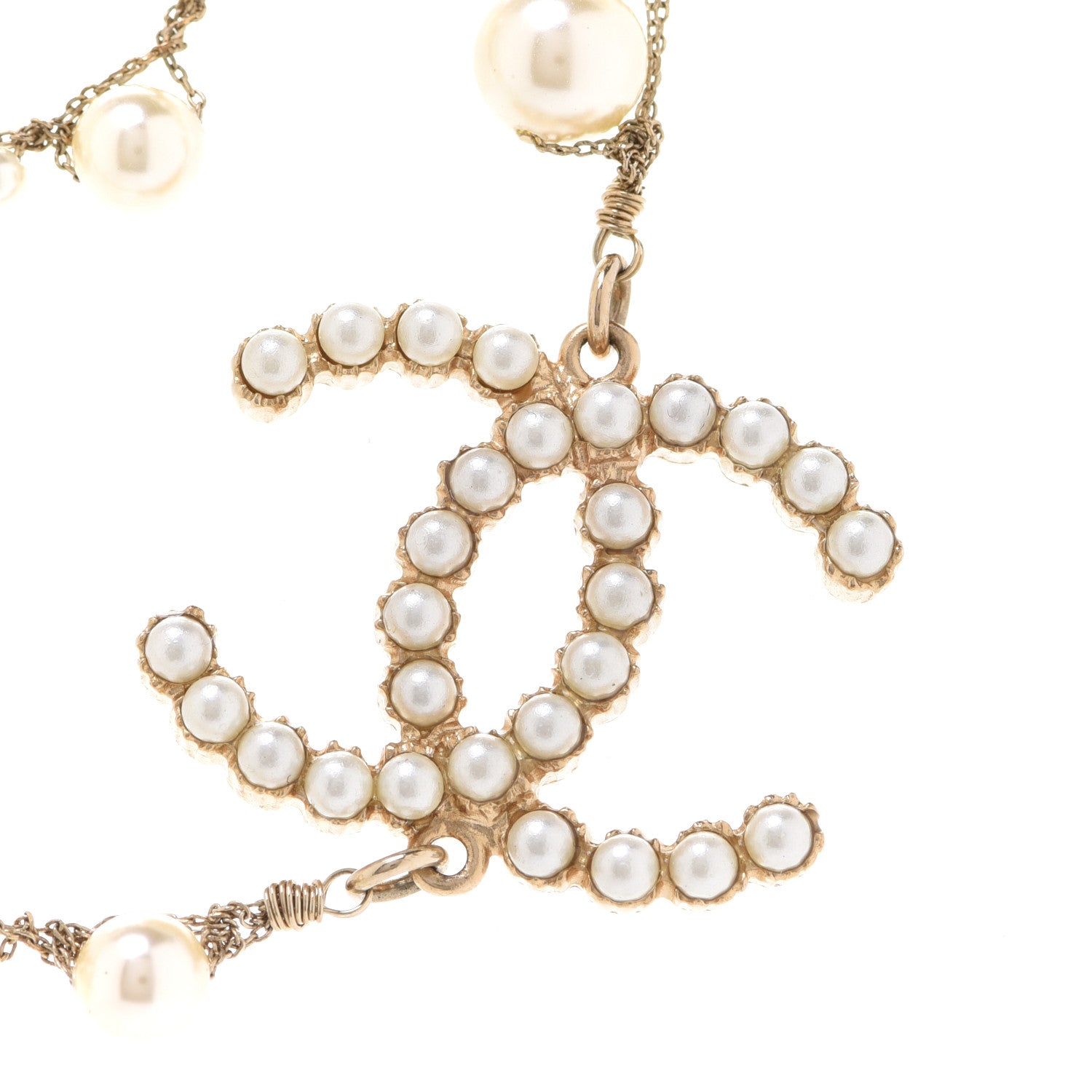 Chanel Pearl CC Long Necklace Gold Pearly White 4 of 6