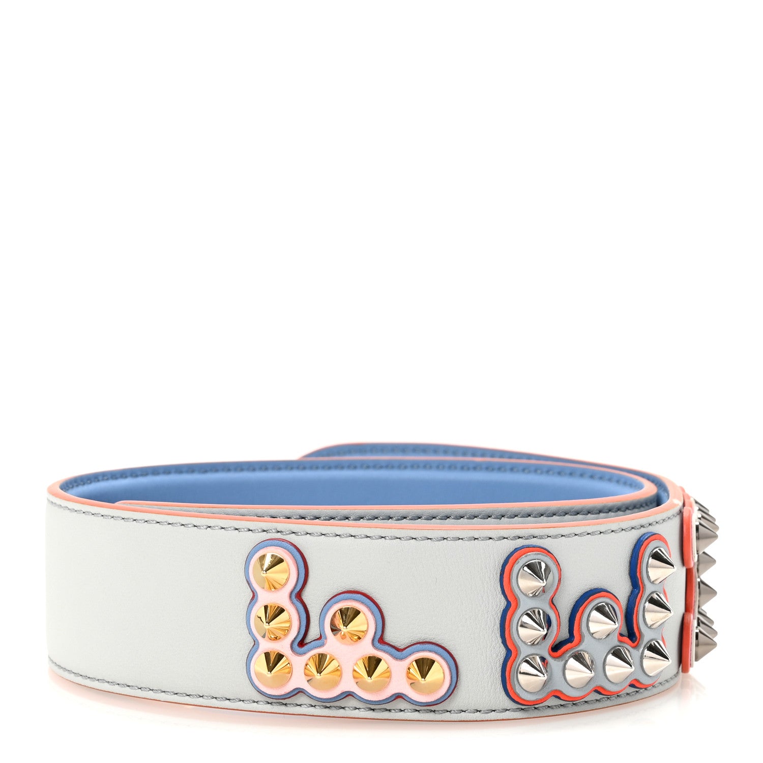 Fendi Vitello Dolce Fun Fair Metal Studded Strap You Grigio Perla Blue Multicolor 2 of 5
