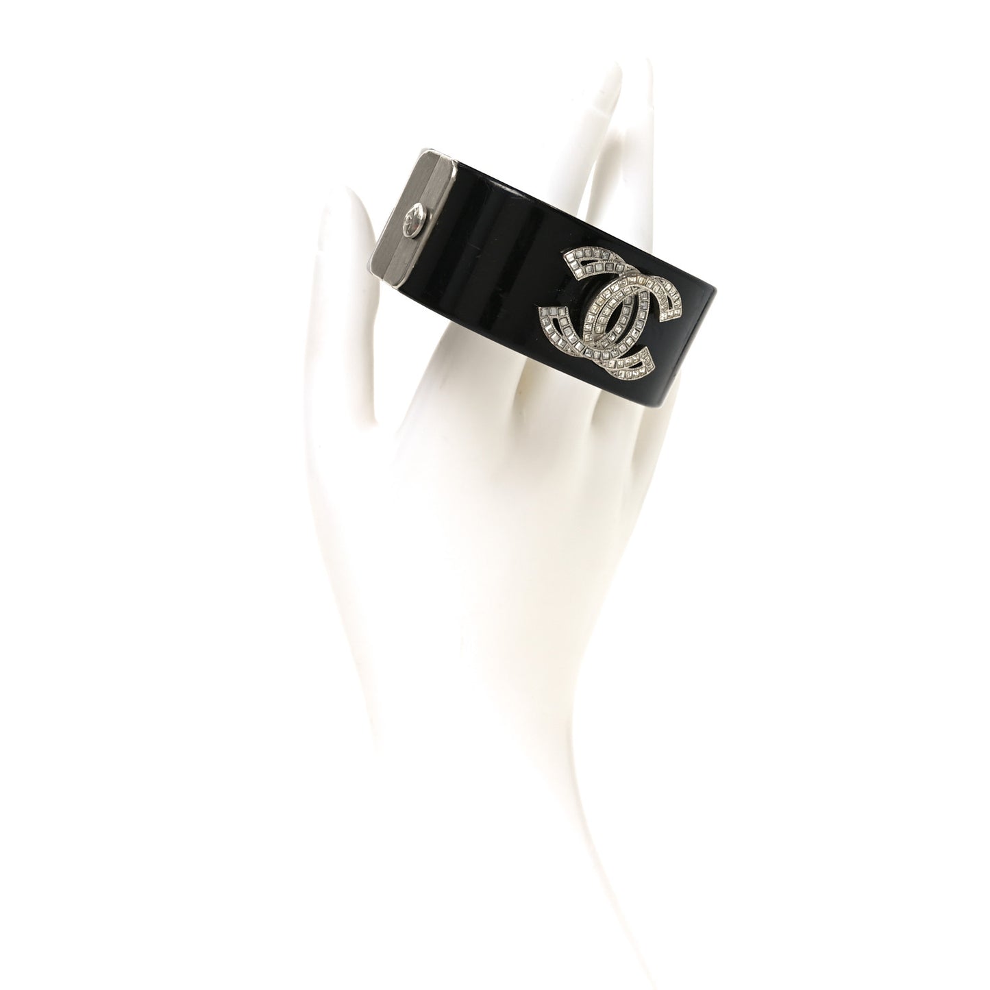 Resin Crystal Baguette CC Cuff Black Silver