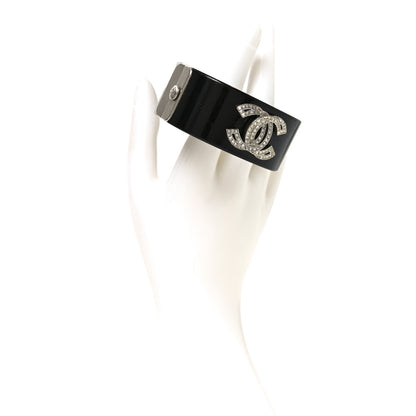 Chanel Resin Crystal Baguette CC Cuff Black Silver 2 of 5