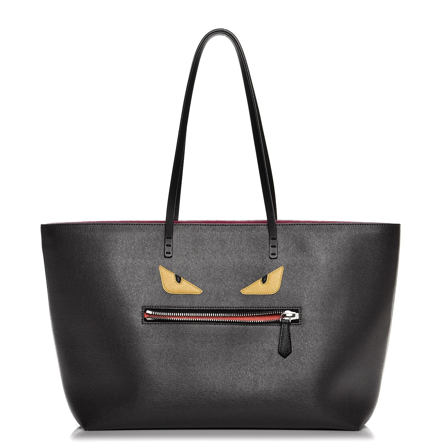 Fendi Vitello Elite Cuoio Monster Buggies Medium Roll Tote Carbone Black Multicolor Magenta 1 of 8